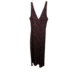 Commense Black Pink Floral V-Neck Sleeveless Maxi Dress‎ - Size M